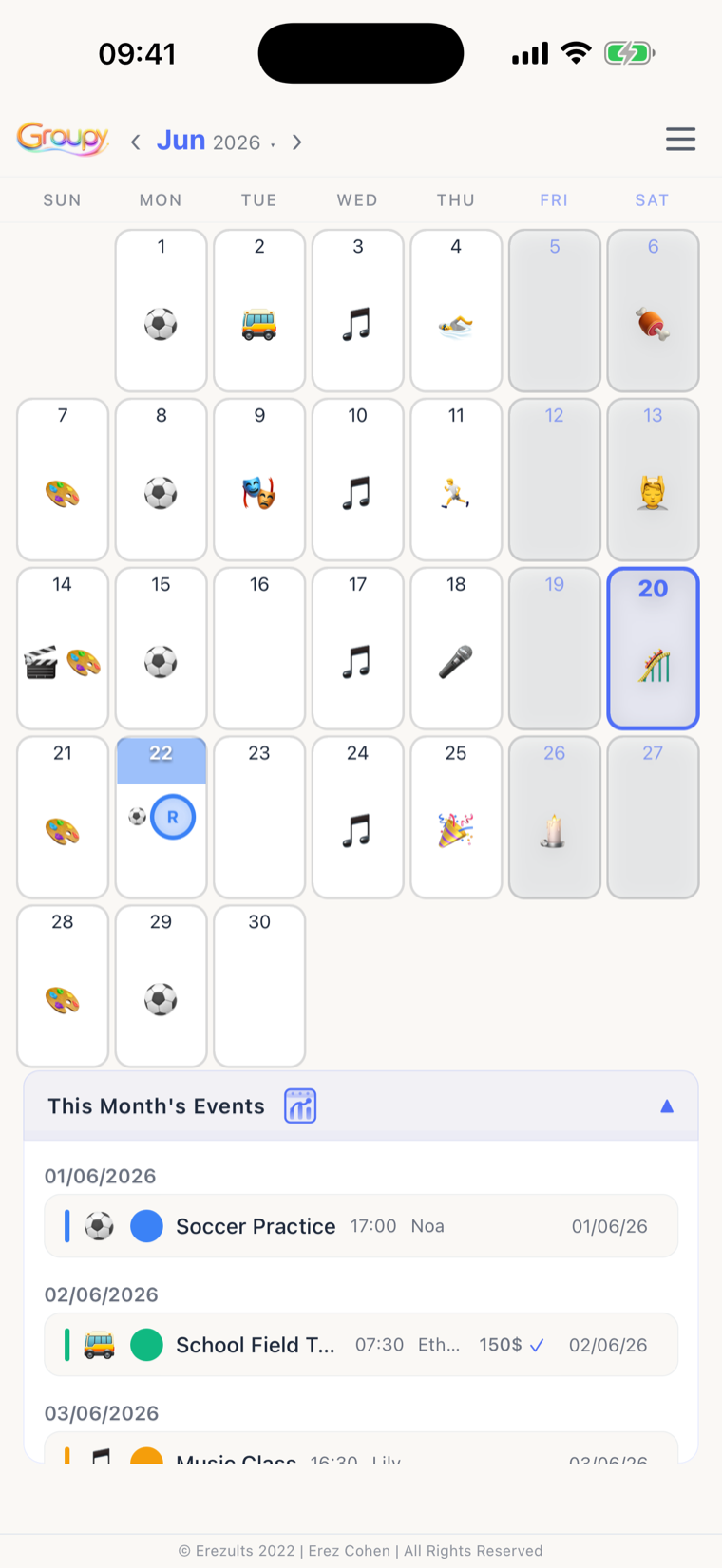 Groupy calendar screen